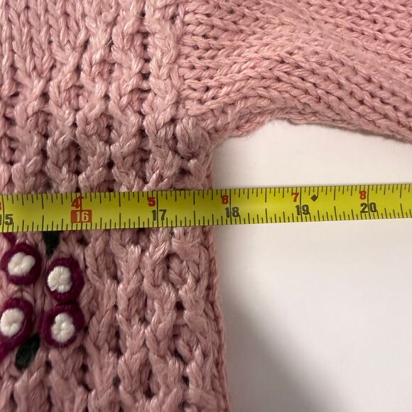 VTG Womens Chunky Knit Sweater L Petite Pink Mauve Rose Floral Granny Cottage - Picture 4 of 11